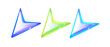© Kari_designer - Holographic 3D arrow cursor icons set in blue, green and turquoise. Ideal for UI/UX design, navigation elements, maps, apps, buttons and digital interfaces.