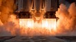 © TensorSpark - Close-up of rocket engine ignition during spaceflight launch showing flame, exhaust and plume, conveys power, propulsion and liftoff energy.