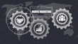 ©  JAHIDUL STOCK - Three gray gears with business on map background and mobile marketing text business gray