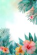 © Mykola - Hand-painted tropical border artwork featuring lush leaves and blossoms in soft summer hues