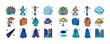 © Тимур Кунець - Colorful cartoon icon set featuring fashion, weather, and urban