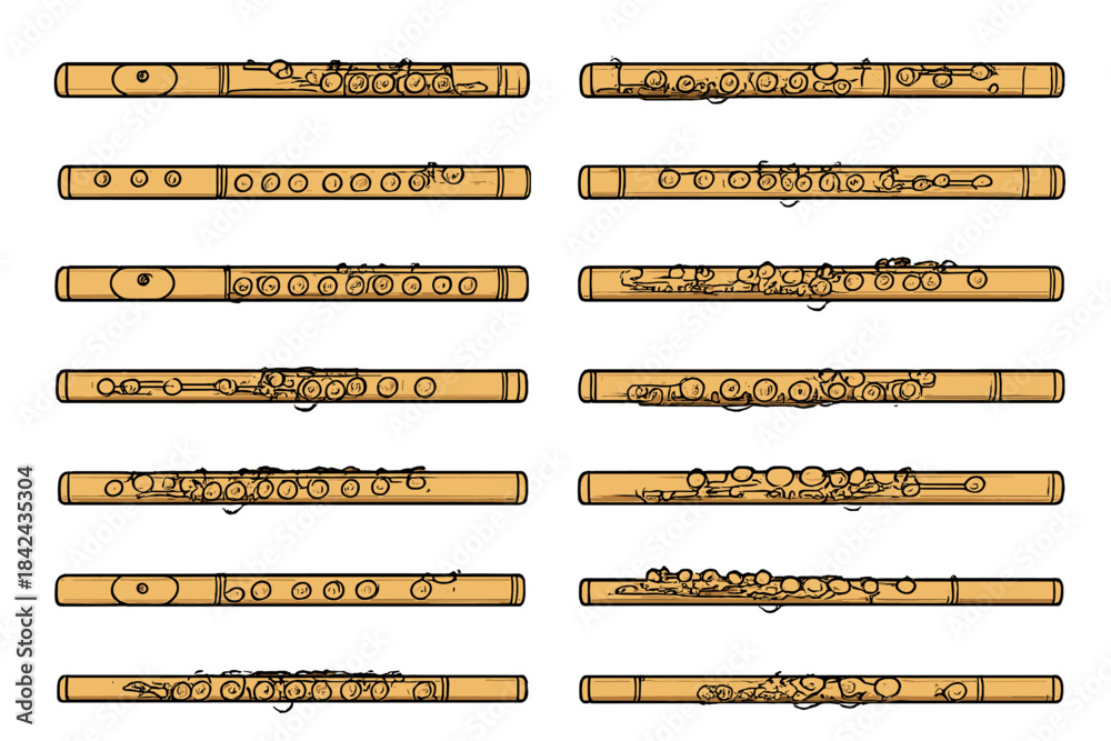 Different styles and designs of flutes displayed in a neat grid layout ...