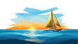 © Ophelia - Geometric sailboat at sunrise on abstract ocean