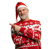 © opolja - Merry mature man wear knitted christmas sweater Santa hat presenting something on transparent background. New year shopping idea concept. New Year 2026 Christmas