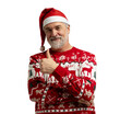 © opolja - Merry satisfied smiling mature man wear knitted christmas sweater Santa hat posing showing thumb up like gesture wink isolated on transparent background Happy New Year 2026 celebration holiday concept