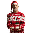 © opolja - Merry mature man wear red warm knitted sweater Santa hat holding present box isolated on transparent background New Year 2026 holiday concept