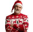 © opolja - Merry satisfied smiling mature man wear knitted christmas sweater Santa hat posing on isolated transparent background. Happy New Year 2026 celebration holiday concept