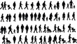 © VectoVerse - Public interaction silhouette set, walking figures vector, stroller wheelchair icons, diverse human shapes, cad drawing flat vector illustration