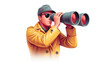© Sodapeaw - Man detective binocular trench coat hat sunglasses spy surveillance investigation secret man yellow trench coat and hat wearing sunglasses looks through binoculars with focused expression