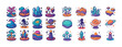 © Viacheslav - Colorful cosmic and terrestrial icon set featuring planets, crys