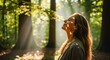 © Rakibul - Woman breathing fresh air in serene forest