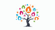 © Delbert - Colorful family tree logo concept with a network of people icons inside leaves, symbolizing genealogy, community, and ancestry.