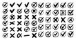 ©  shammigraphix - Check tick mark icon set. Cross box x check mark checkbox v list vector draw hand drawn sketch doodle brush marker checklist symbol wrong right circle. Vector Illustration