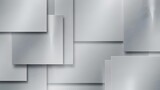 Overlapping silvery metallic geometric squares create an industrial mosaic background design
