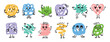 © Yanka - Abstract funny scribble characters different emotions and faces. Cute doodle hand drawn characters set.