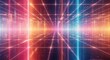 © Ruhi - Abstract digital grid tunnel with vibrant neon light beams creating a futuristic cyberspace or virtual reality environment