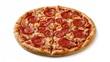 © Lasvu - Pepperoni pizza with cheese crust and slices, ready to eat.