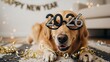 © Arwa Designs - Golden Retriever dog wearing 2026 glasses with New Year's Eve decorations image