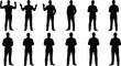 © MDBELAL - PrintStanding figure silhouettes, gesture variation, body language, black vector, posture study, expressive pose, human form, design reference, grid layout