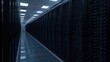 © Lasvu - Server room with rows of data servers and racks, data storage, technology infrastructure. Modern data center environment.