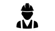 © IIN - Black silhouette icon of a construction worker or engineer wearing a hard hat and safety vest.