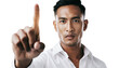 © jami - Professional man pointing finger to interact with virtual screen in studio