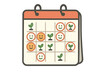 © Olha - Gardening Planner Icons. A calendar page with multiple marked planting and harvesting days, tiny smiling icons showing progress