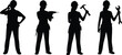 © MdShahin - Four black silhouette female construction workers with tools and equipment woman