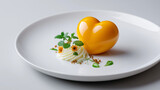 Minimal Valentine’s Day dish isolated, gourmet dessert on white plate, clean background