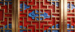 © Xianshu - Traditional Chinese red window with golden frames and blue cloud patterns