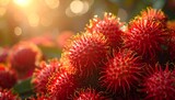 A fresh red rambutan in the garden