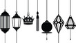 © anisur-creatives - Hanging lantern, crown, and tassel silhouette vector set for vintage lighting, decorative design, black and blue elegant illustration theme