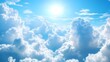 © ziya - Digital illustration of bright blue sky filled with fluffy white clouds under a radiant sun.