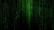 © Alive - Digital rain of green code flowing through a dark background