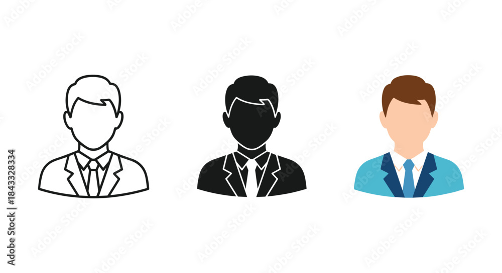 Three businessmen icons in different styles