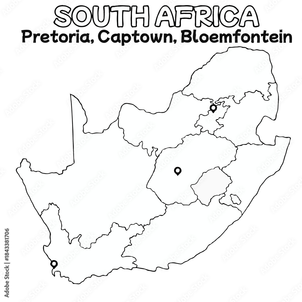 Outline Of The South Africa Map With State Boundaries With Name And 1000 F 1843381706 
