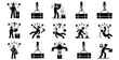 © Mst Zakia - Collection of black and white stick figure icons illustrating various workplace safety hazards and manual handling risks