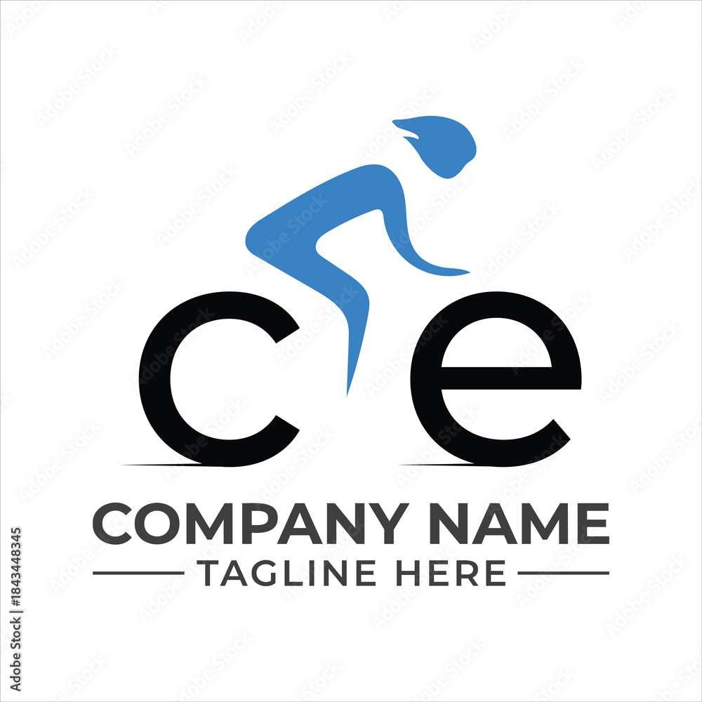 Abstract and minimalist bicycle logo concept featuring a stylized cyclist silhouette and letter wheels