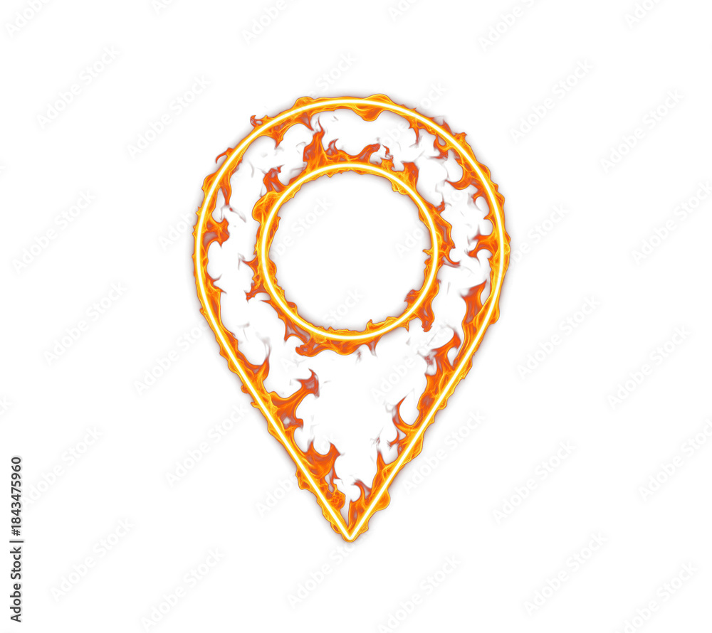 Wildfire alert location pin for emergency warning systems showing ...