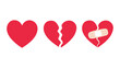© vectorassets - Cartoon heart set, broken heart, and a crack fixed with a bandage. Breakup and heartbreak symbol. Simple flat vector style clip art illustration.