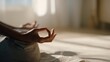 © Charlie - Hands in yoga mudra pose on beige linen mat for mindfulness branding, mental wellness content, meditation app visuals, holistic self-care concept, natural morning light aesthetic