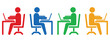 © MillionGraphics - People working on laptop computers at desks, colorful icon set for office workers and students
