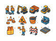 © Svitlana - Colorful Roadwork Icons. Roadwork teams. Colorful isometric vect