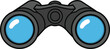 © FahVecStudio - Cartoon illustration of a pair of black binoculars with bright blue lenses, perfect for outdoor exploration, distant observation, and adventure