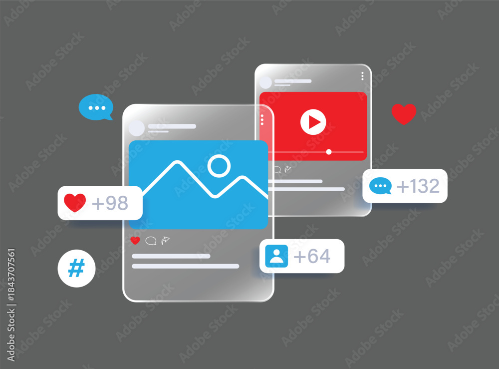 Website. Post Interface social media post interface with photo and video content engagement ...