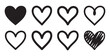 © Lover - Set of eight hand drawn doodle hearts isolated on a white background icon collection