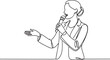 © MstMoushumi - Single one line drawing of Business presentation woman trainer talking microphone.one line  vector illustration  with out background