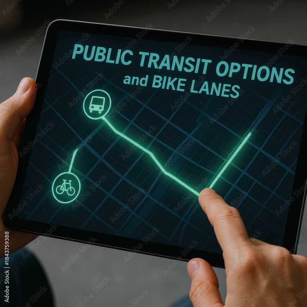Person Reviewing Digital Map Displaying Nearest Public Transit Options ...