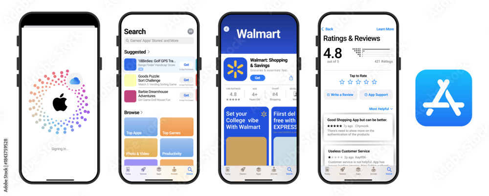 App Store Download Ui Example Apple App Store iPhone Interface Screens on iPhone Device with App ...