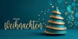 Frohe Weihnachten Winter Konzept, Weihnachtskarte, Grußkarte, Karte mit deutschem Text - Abstrakter Weihnachtsbaum, Tannenbaum oder Christbaum, isoliert auf türkisem Hintergrund